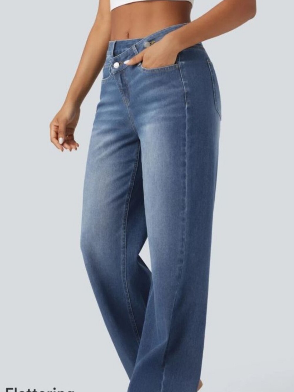 Halara Flex Assymetric Low Rise Zipper Pockets Baggy Wide Leg Washed Casual Jean